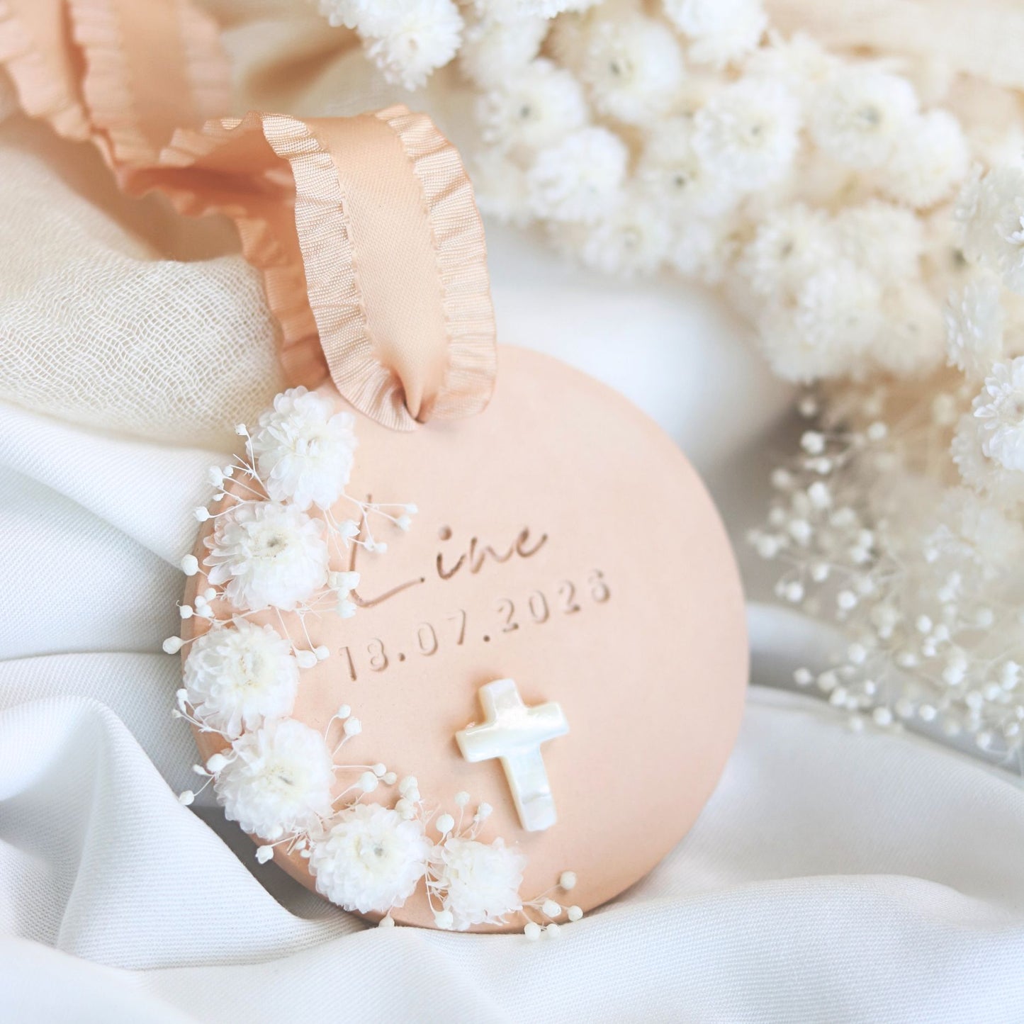 Cadeau Invité Baptème parfumé Rond Fleurs séchées