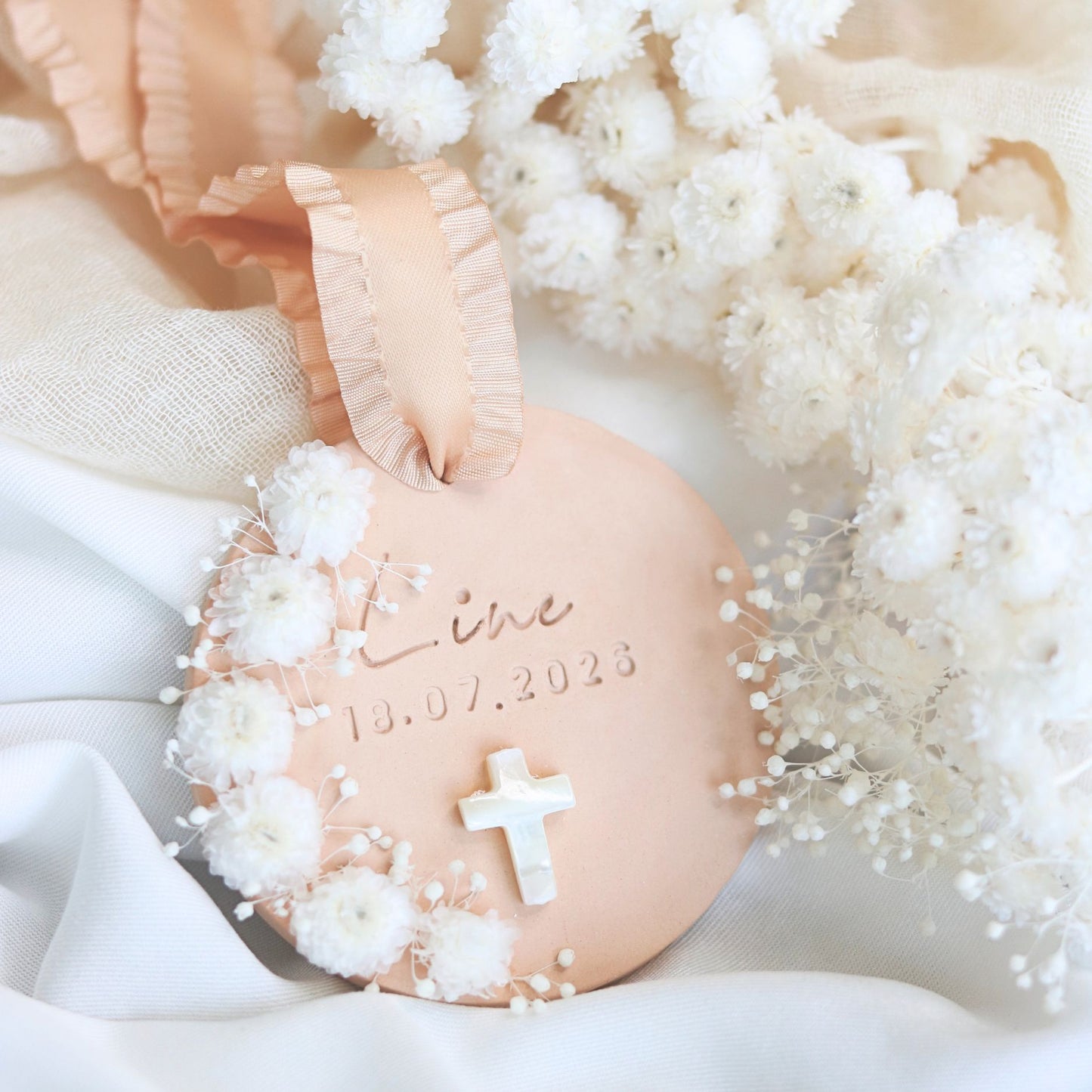 Cadeau Invité Baptème parfumé Rond Fleurs séchées