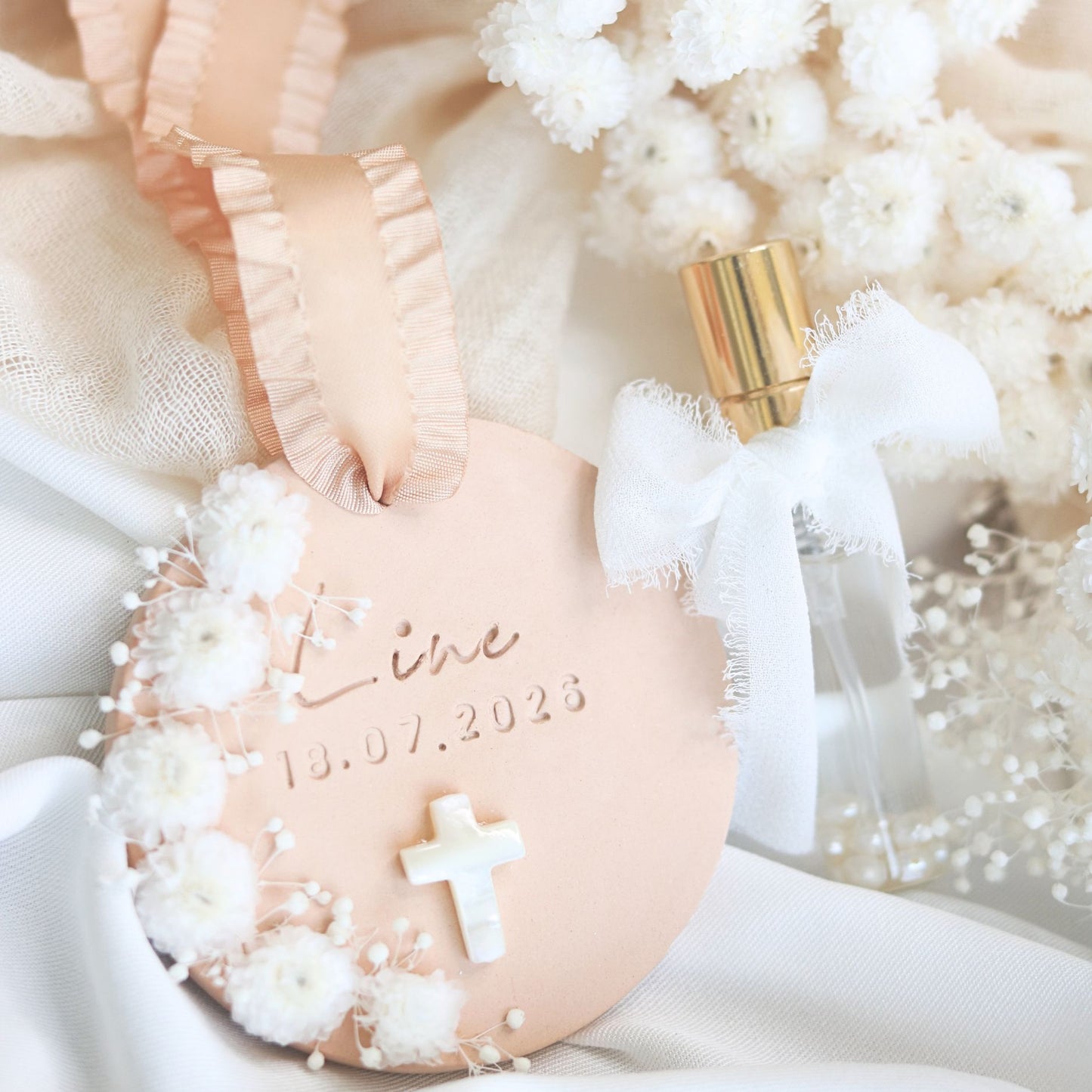 Cadeau Invité Baptème parfumé Rond Fleurs séchées