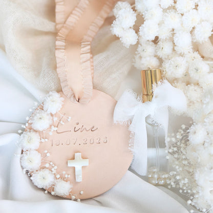 Cadeau Invité Baptème parfumé Rond Fleurs séchées