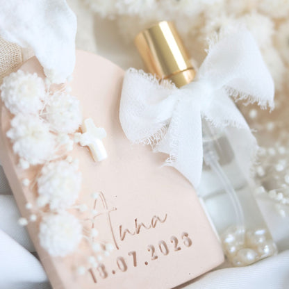 Cadeau Invité Baptème parfumé Rond Fleurs séchées
